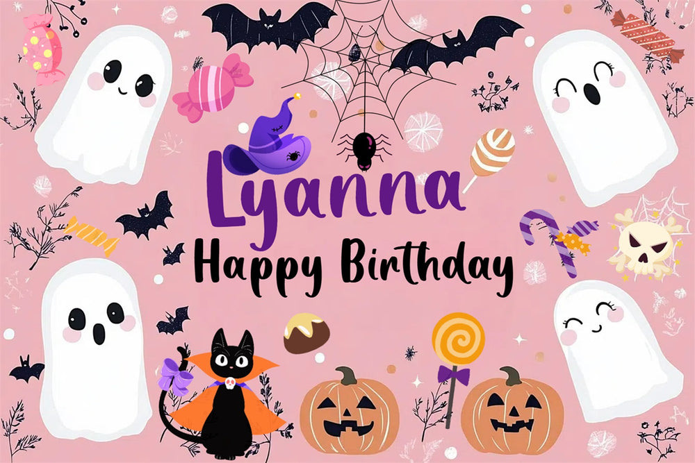 Halloween Birthday Backdrop Ghosts Pumpkins Personalized Backdrop CSH4