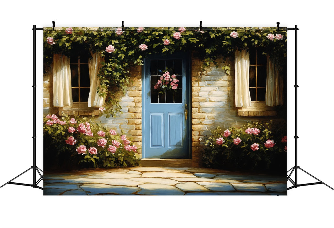 Vintage Photography Backdrops Brick Wall Climbing Roses Backdrop CSH4-270