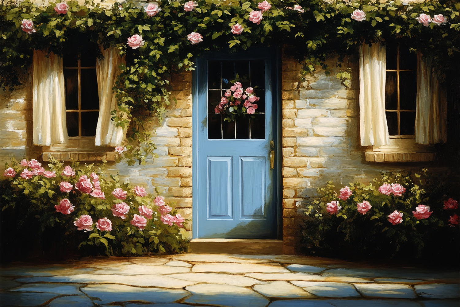Vintage Photography Backdrops Brick Wall Climbing Roses Backdrop CSH4-270