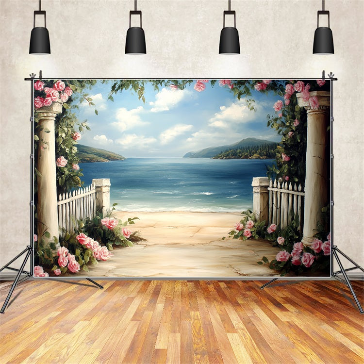 Vintage Backdrops For Photography Seaside Garden Columns Backdrop CSH4-271