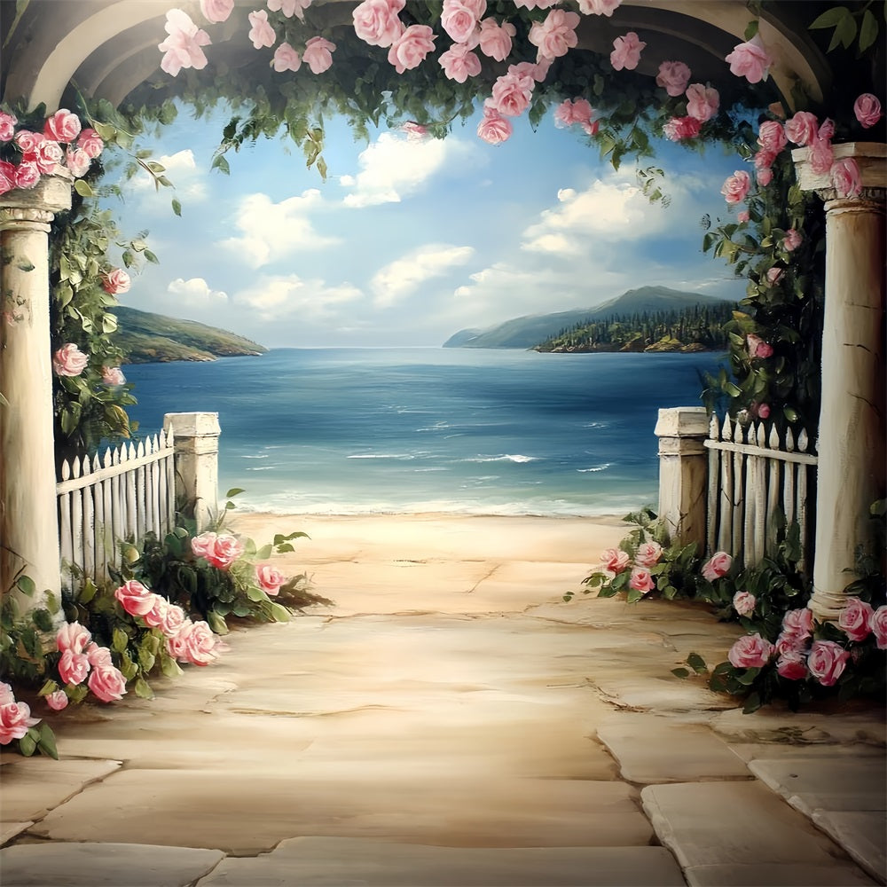 Vintage Backdrops For Photography Seaside Garden Columns Backdrop CSH4-271