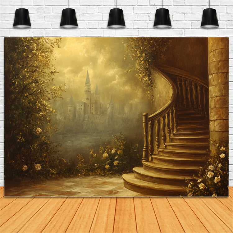 Victorian Photo Backdrop Spiral Staircase Castle Vintage Backdrop CSH4-273
