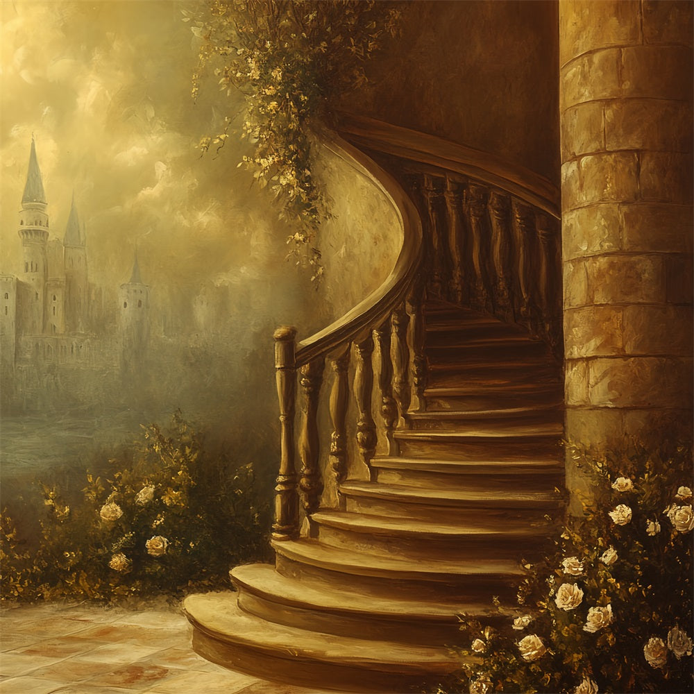 Victorian Photo Backdrop Spiral Staircase Castle Vintage Backdrop CSH4-273