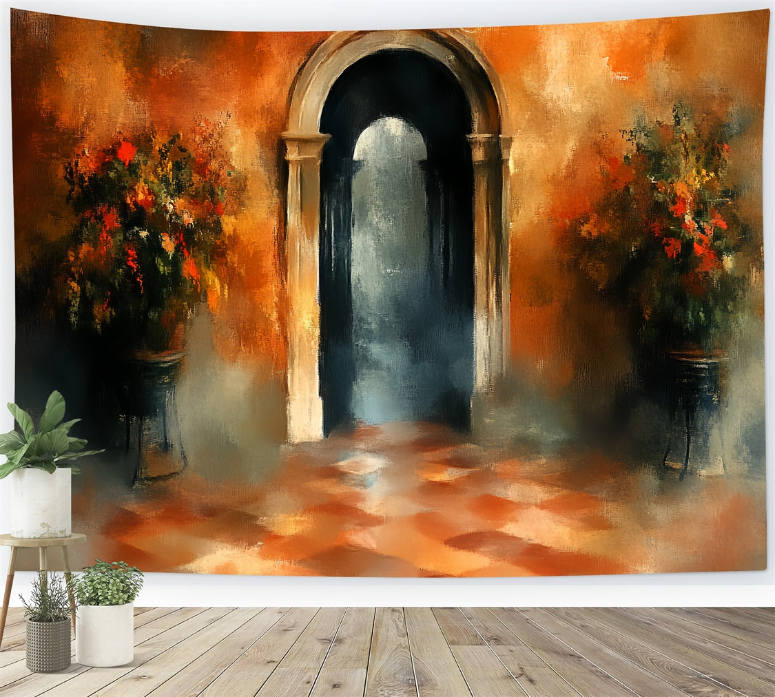 Vintage Photography Backdrop Archway Floral Pots Backdrop CSH4-292