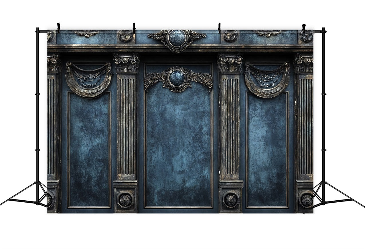 Retro Photo Backdrop Blue Royal Vintage Wall Backdrop CSH4-296