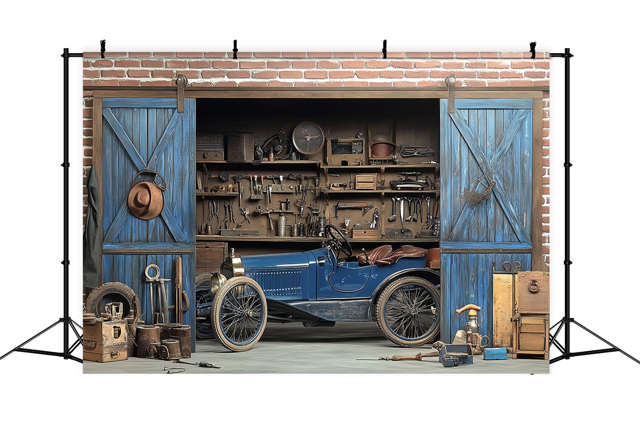 Antique Photo Backdrop Car Workshop Vintage Photography Backdrop CSH4-297