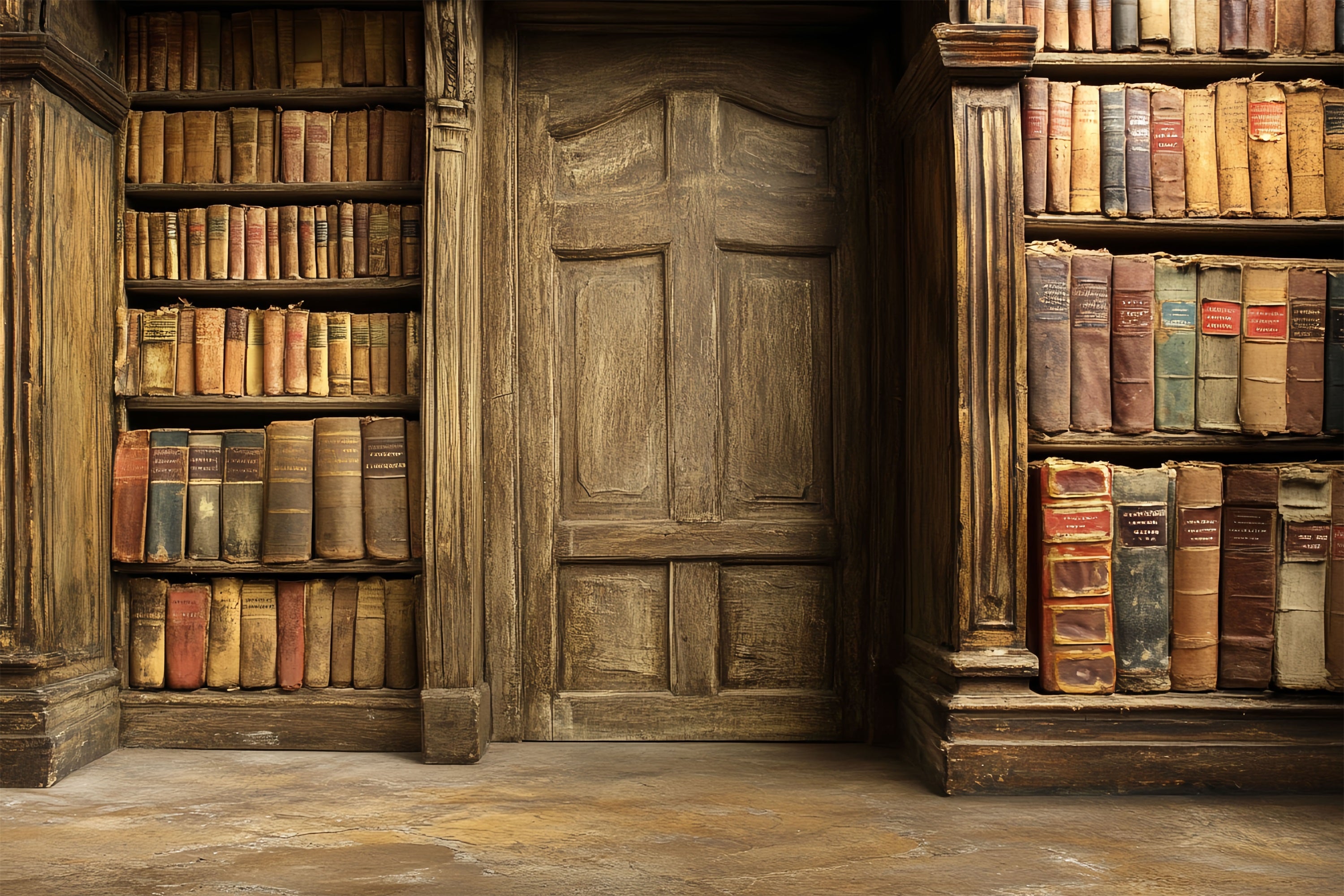 Vintage Backdrops Ancient Library Bookshelf Door Backdrop CSH4-299