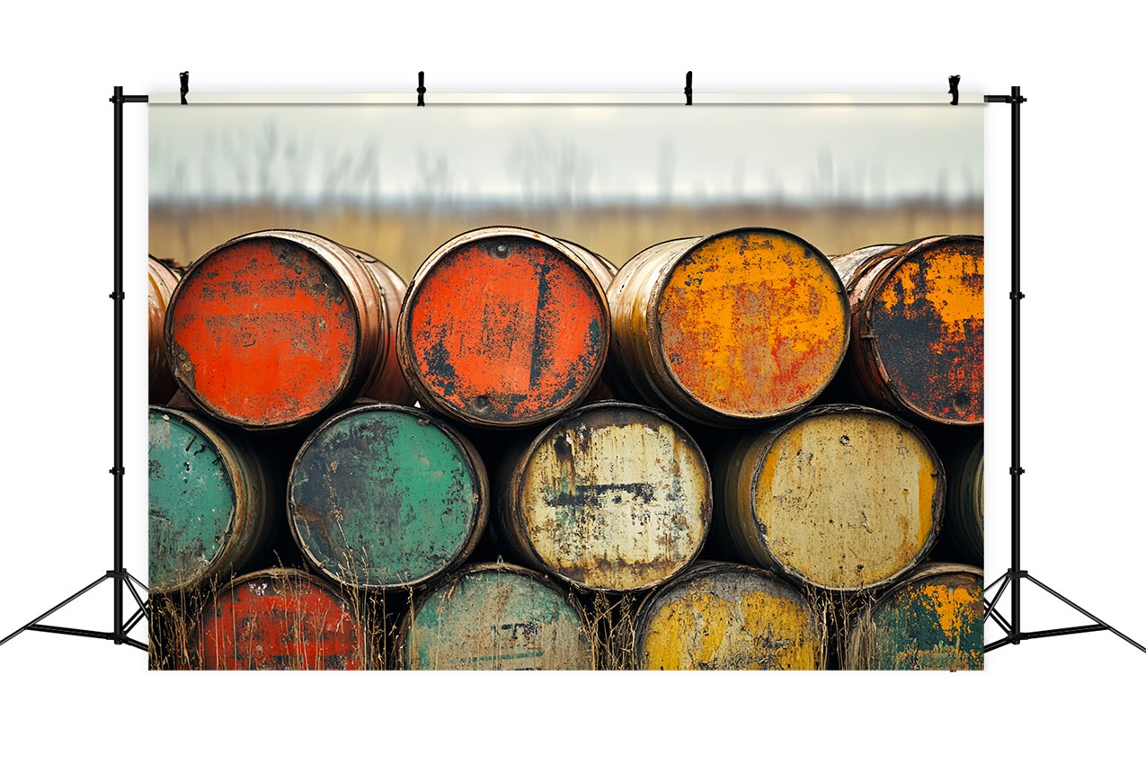 Vintage Photo Backdrops Industrial Barrel Pile Backdrop CSH4-302