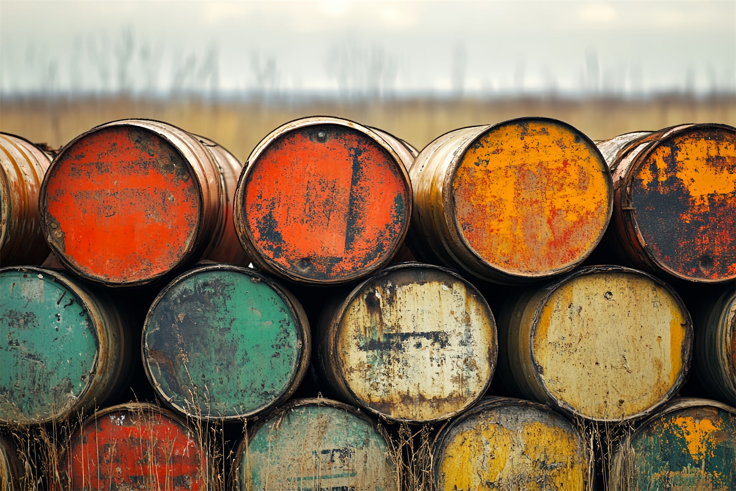 Vintage Photo Backdrops Industrial Barrel Pile Backdrop CSH4-302