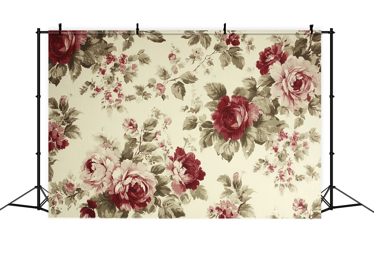 Vintage Photo Backdrop Red Roses Floral Backdrop CSH4-304