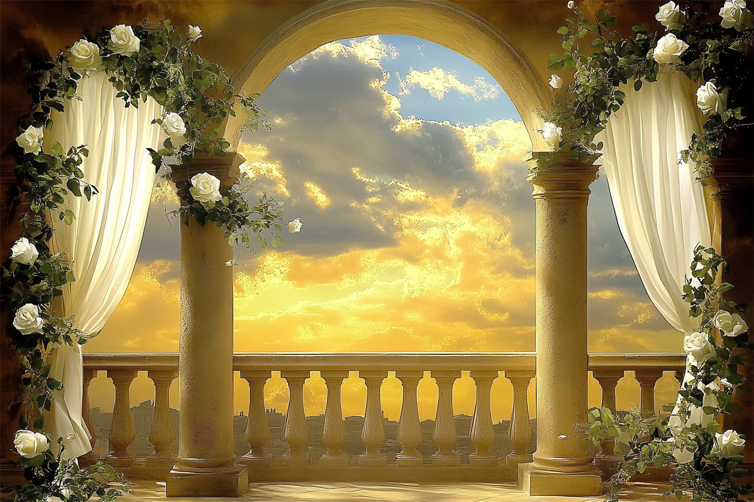 Vintage Photo Backdrop Sunset Archway Floral Backdrop CSH4-307