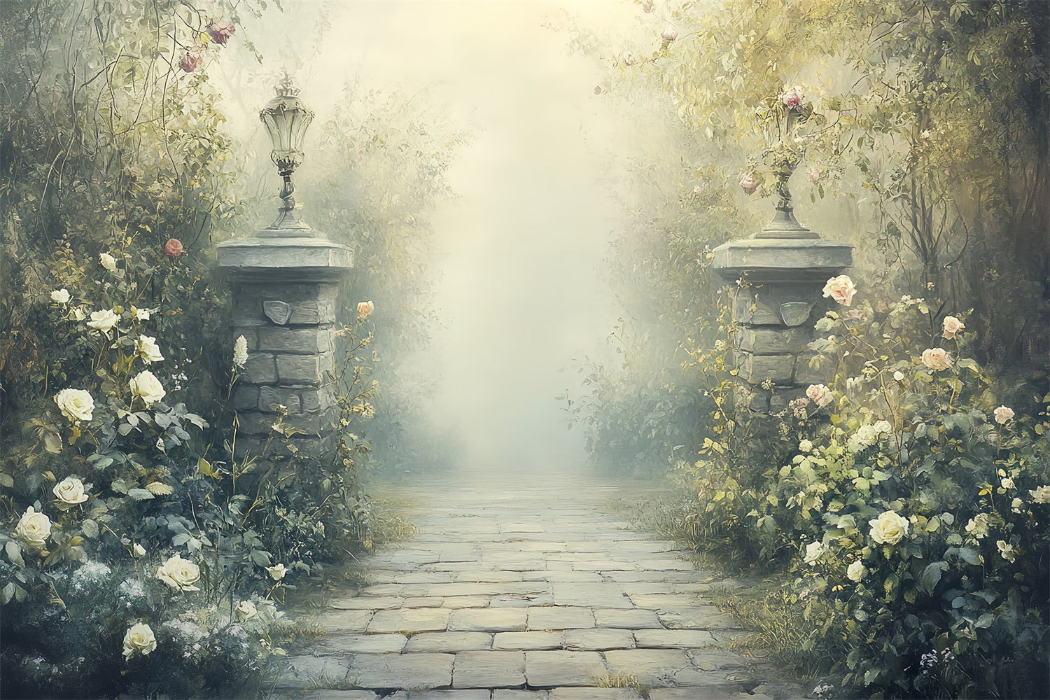 Vintage Backdrops For Photography Pillars Garden Pathway Backdrop CSH4-310