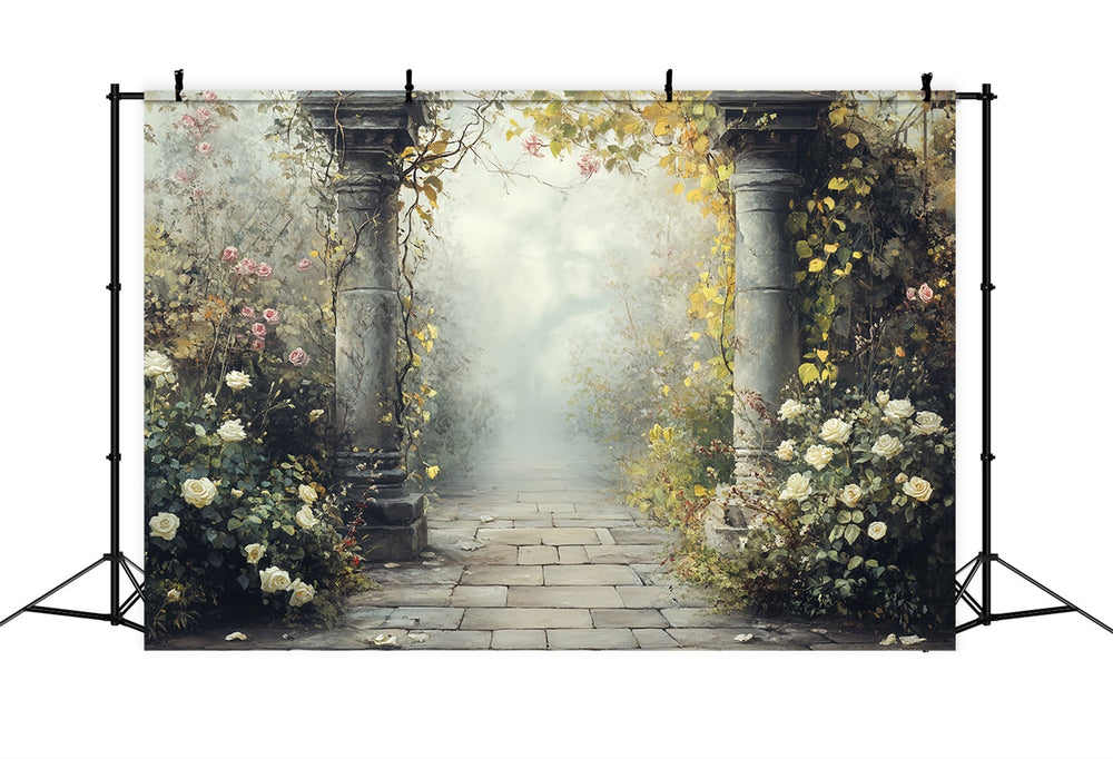 Vintage Backdrop For Photoshoot Stone Pathway Flowers Backdrop CSH4-31