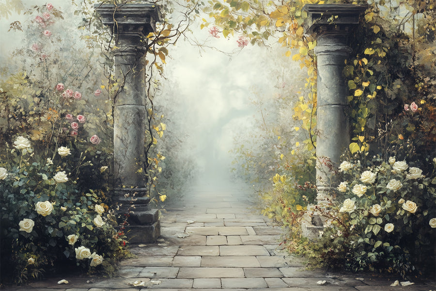 Vintage Backdrop For Photoshoot Stone Pathway Flowers Backdrop CSH4-31