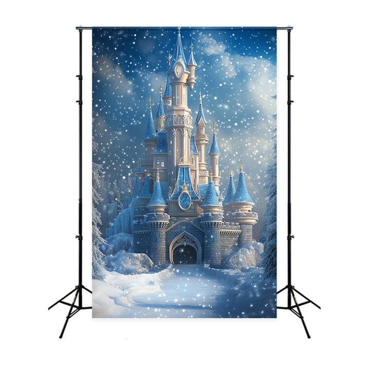 Frozen Castle Backdrop Winter Falling Snow Backdrop CSH4-323