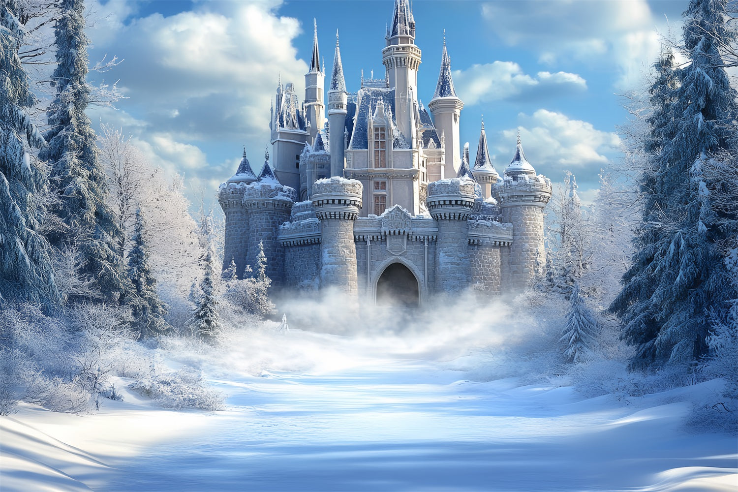 Winter Castle Backdrop Frozen Kingdom Bright Sky Backdrop CSH4-324