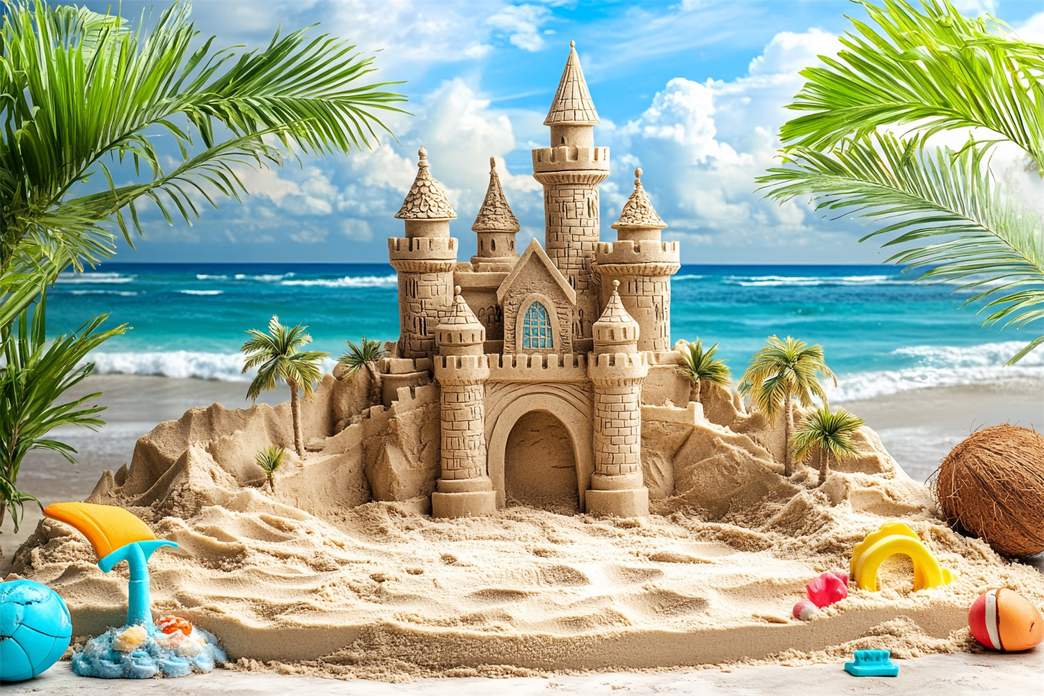 Castle Backdrop Summer Sandcastle Waves Backdrop CSH4-327