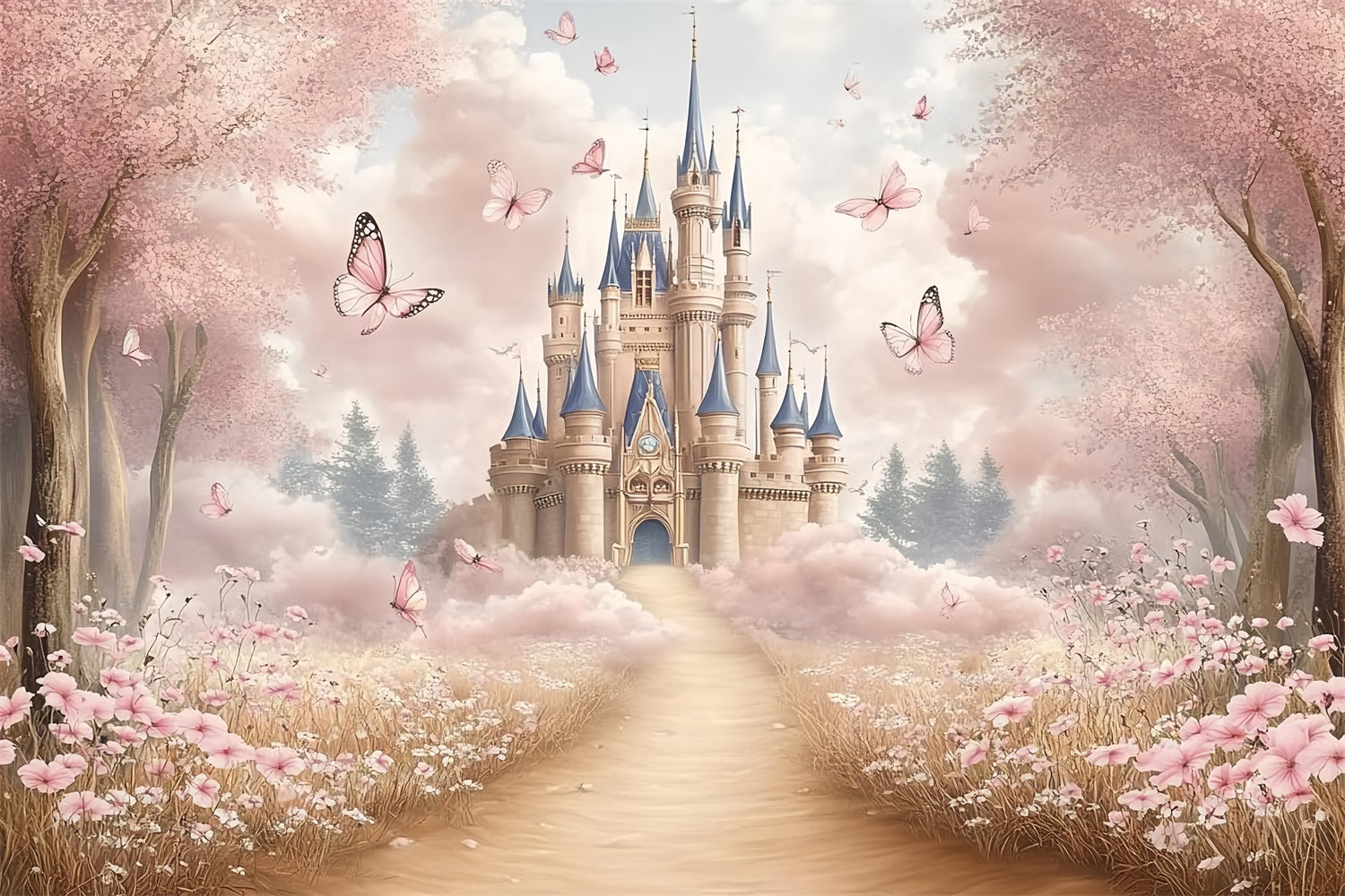 Princess Castle Backdrop Fantasy Garden Backdrop CSH4-328