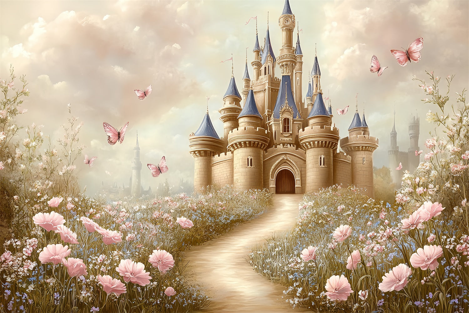 Castle Photo Backdrop Butterfly Fields Fairytale Backdrop CSH4-329