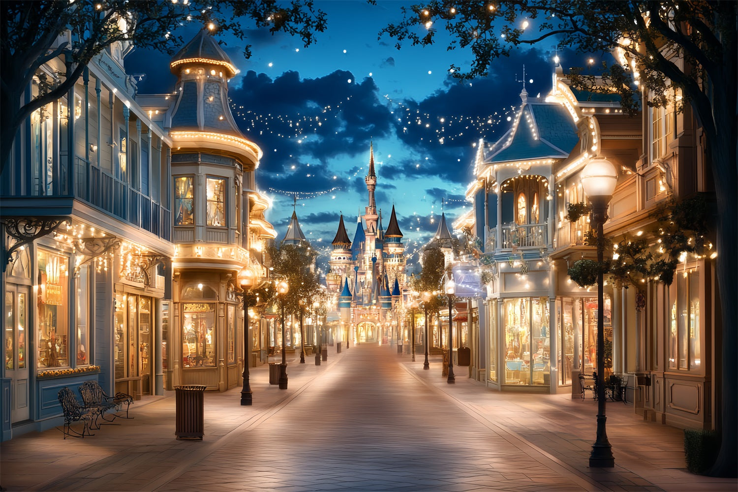 Castle Backdrops Fairytale Town Lights Backdrop CSH4-330