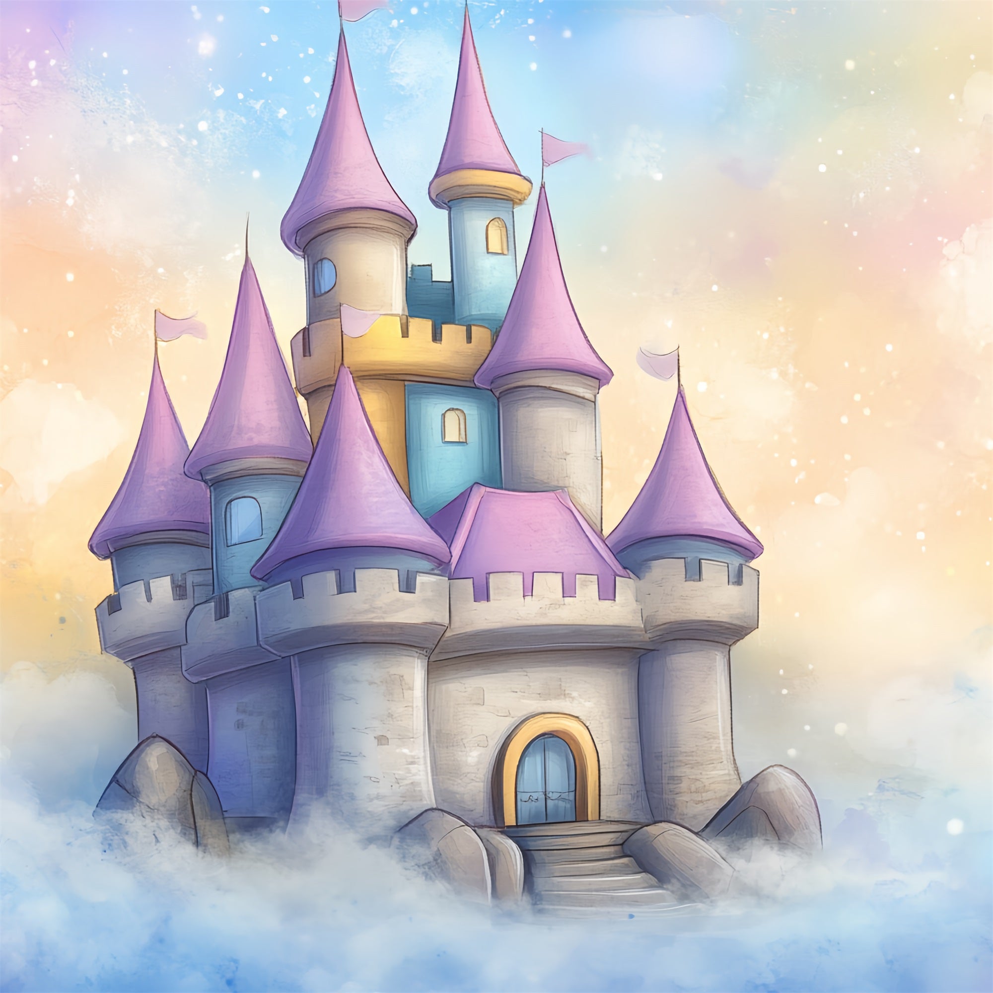 Backdrop Castle Dreamy Cartoon Clouds Backdrop CSH4-334
