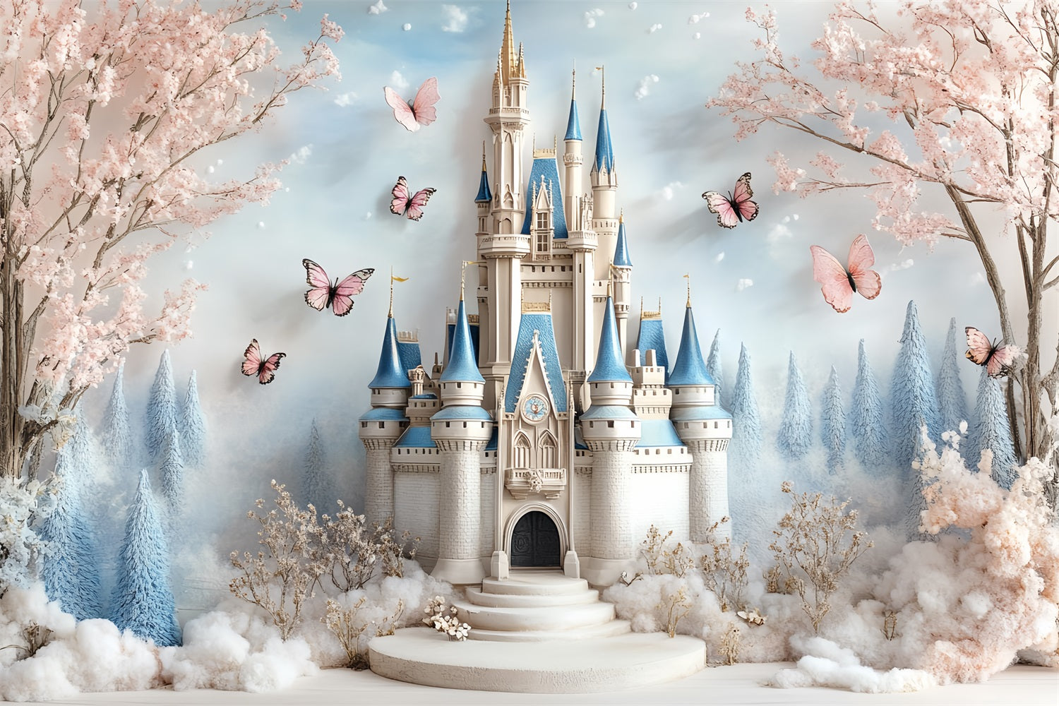 Castle Photo Backdrop Garden Floral Clouds Backdrop CSH4-337
