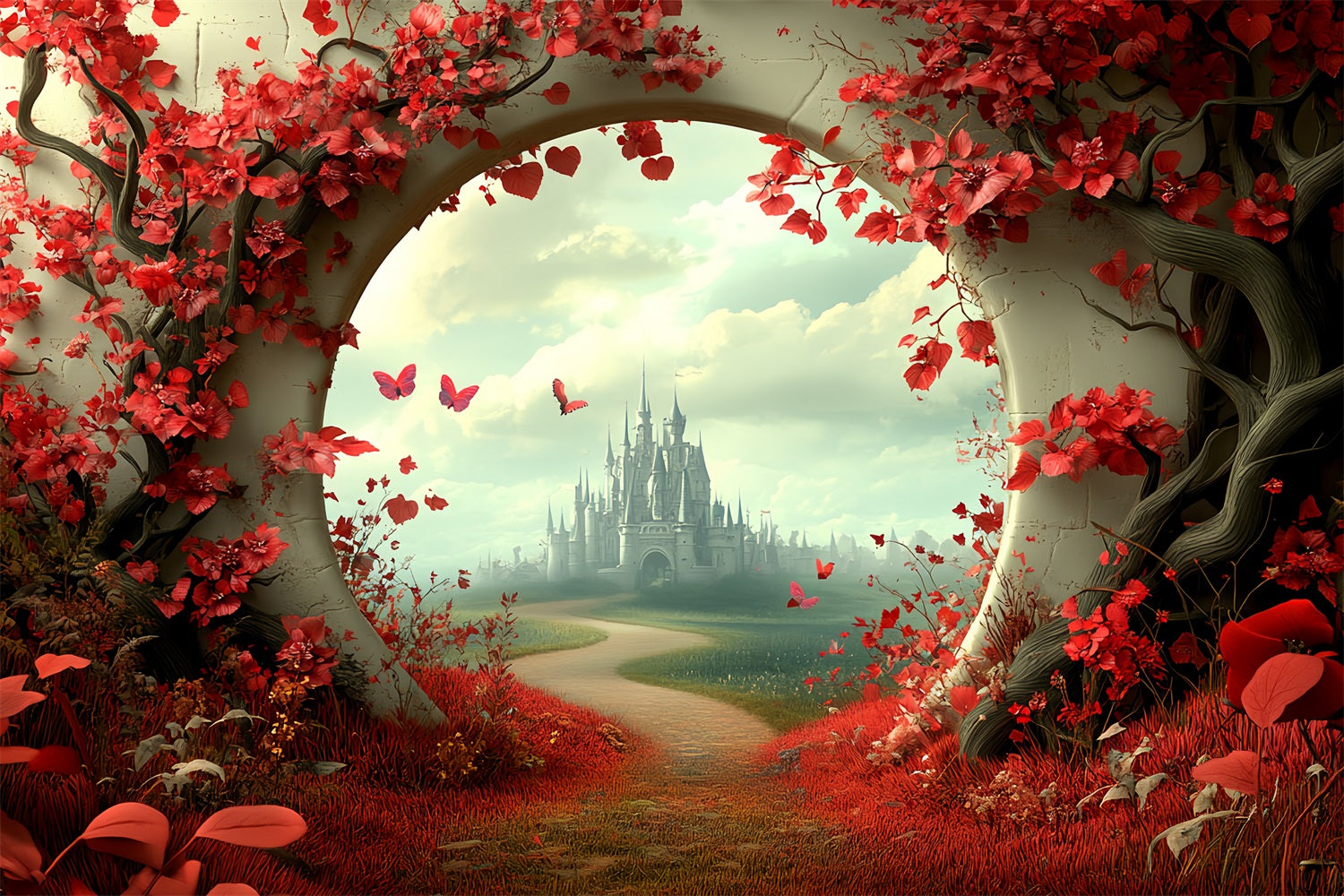 Castle Photography Backdrop Secret Red Path Backdrop CSH4-338