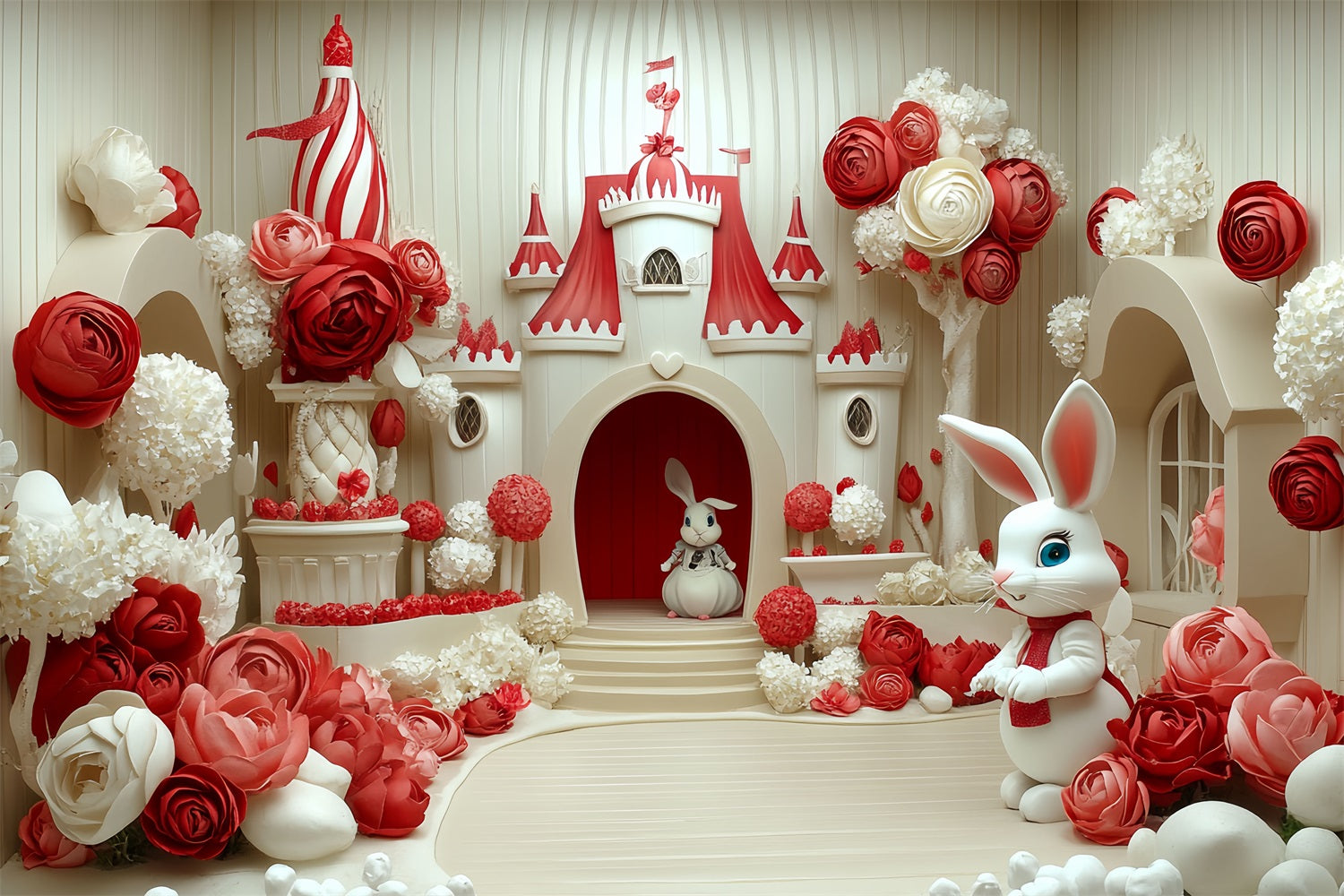Castle Interior Backdrop Floral Bunny Paradise Backdrop CSH4-339