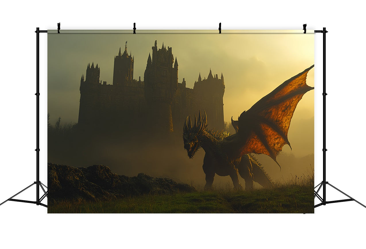 Castle Photo Backdrop Flying Dragon Battle Backdrop CSH4-340