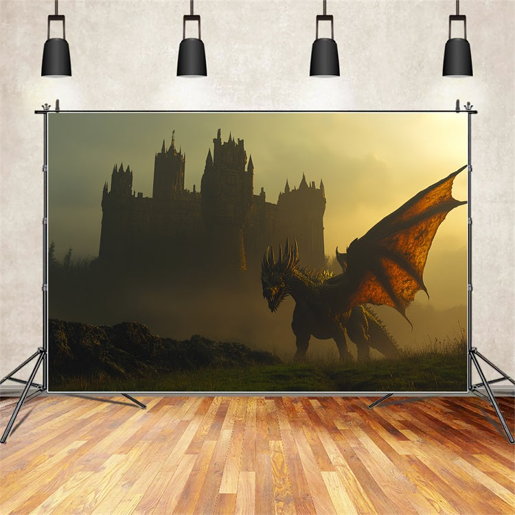 Castle Photo Backdrop Flying Dragon Battle Backdrop CSH4-340