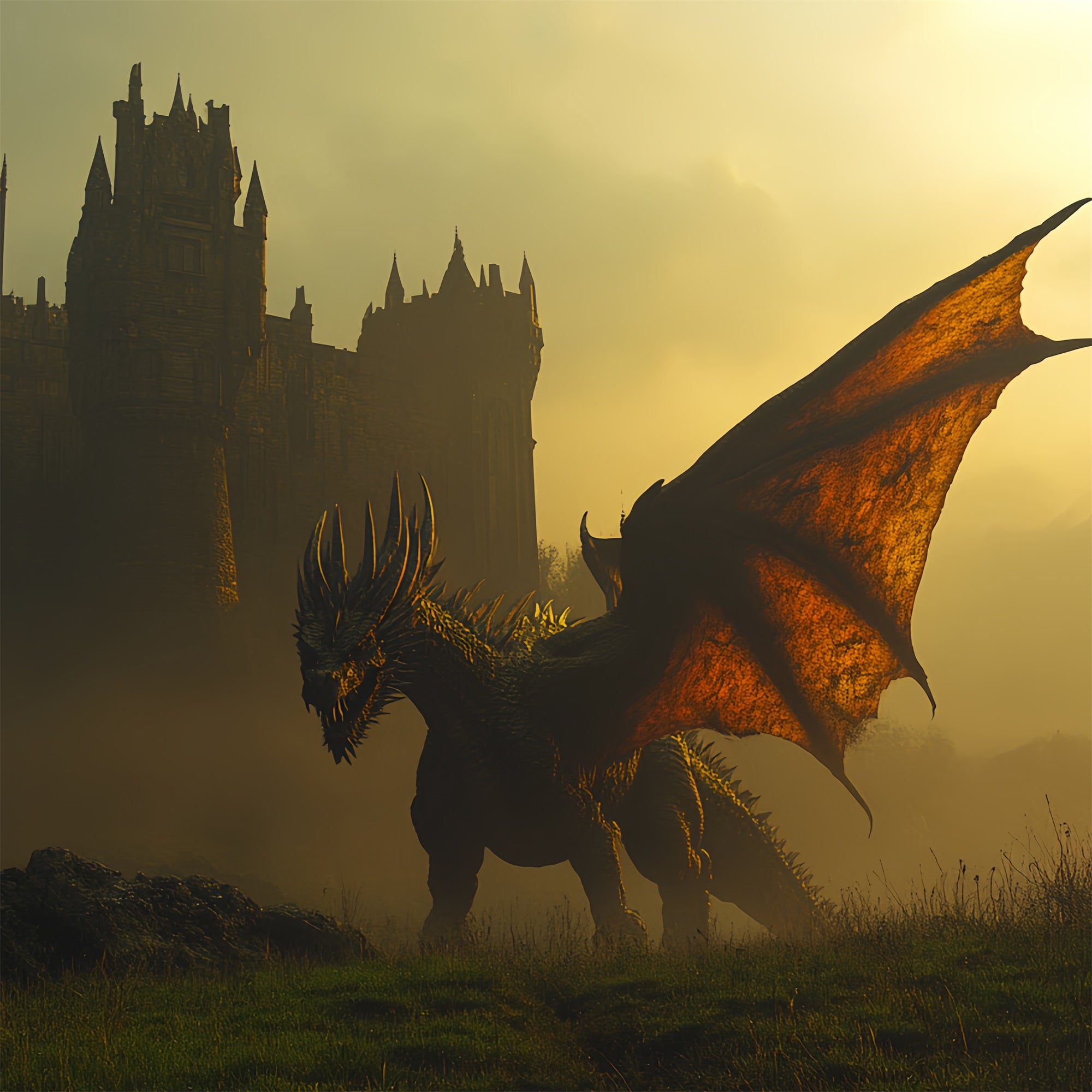 Castle Photo Backdrop Flying Dragon Battle Backdrop CSH4-340