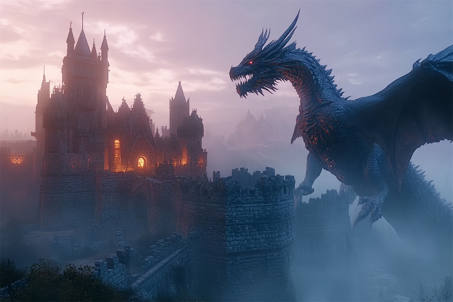 Backdrop Castle Midnight Dragon Medieval Backdrop CSH4-341