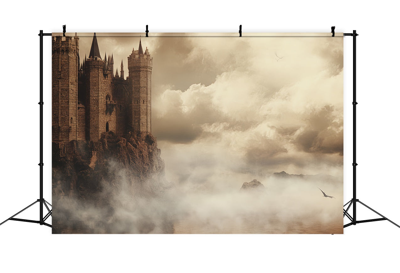 Castle Photo Backdrop Foggy Ocean Cliffs Backdrop CSH4-342