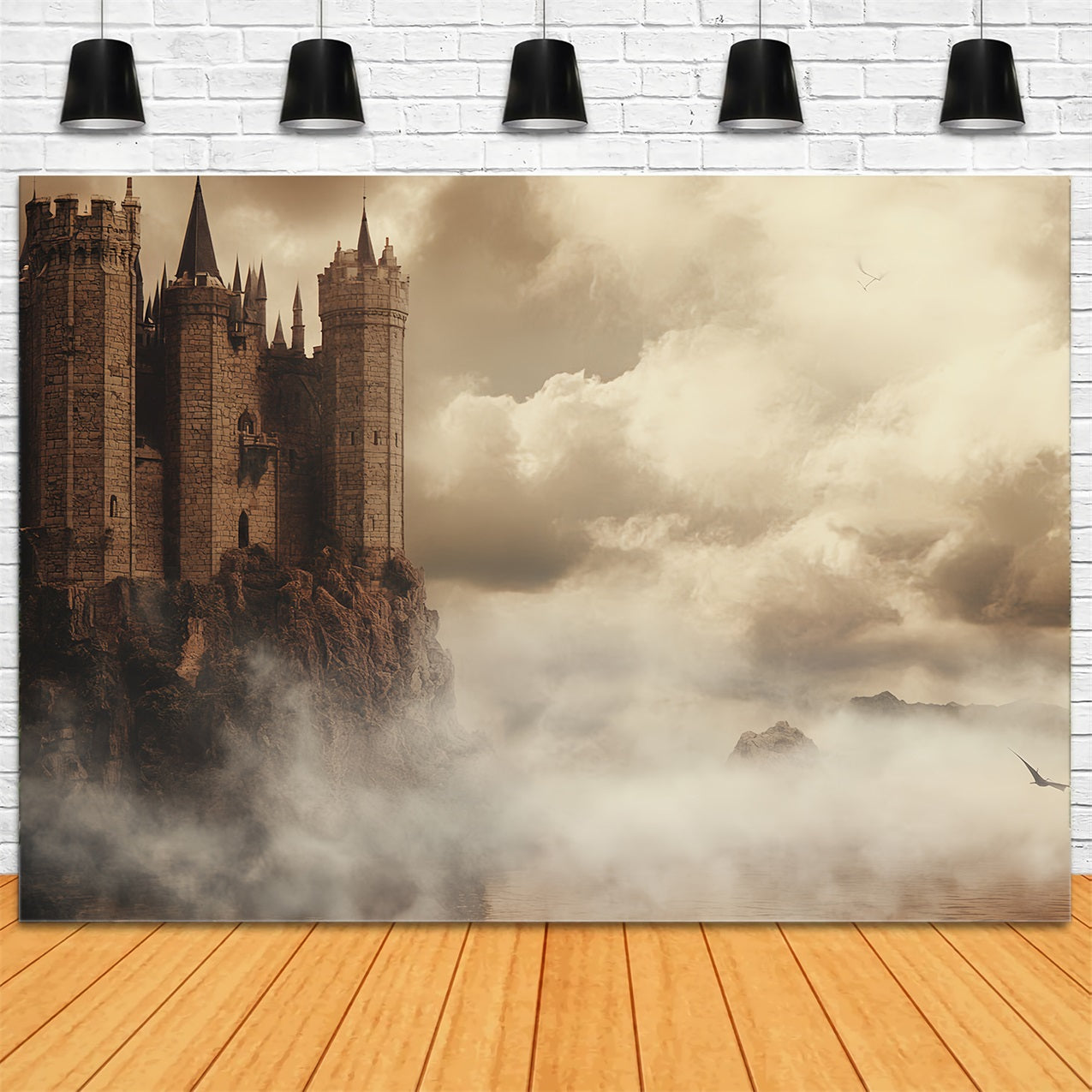 Castle Photo Backdrop Foggy Ocean Cliffs Backdrop CSH4-342