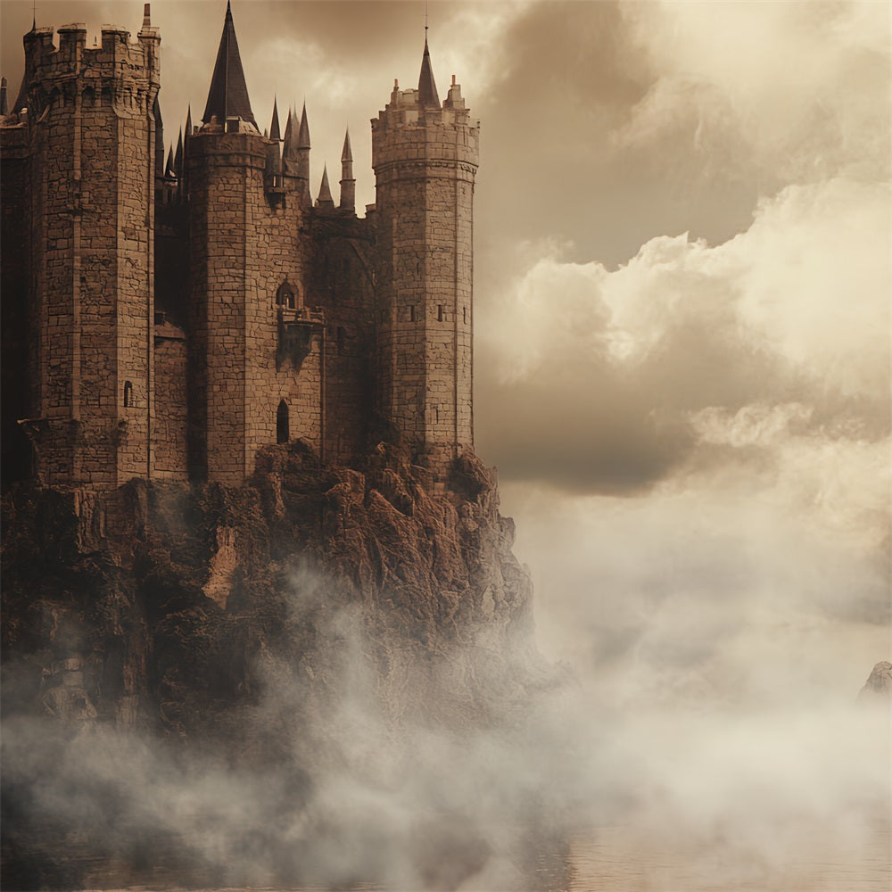 Castle Photo Backdrop Foggy Ocean Cliffs Backdrop CSH4-342