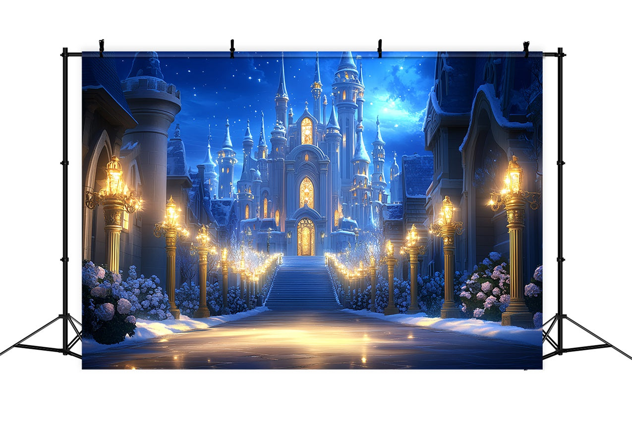 Winter Castle Backdrop Starry Night Fairytale Snow Backdrop CSH4-346