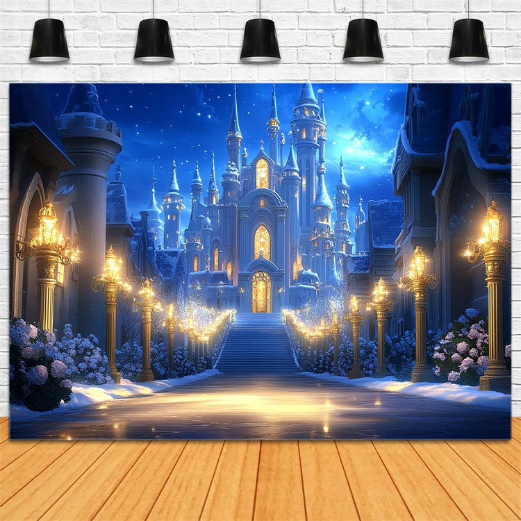 Winter Castle Backdrop Starry Night Fairytale Snow Backdrop CSH4-346