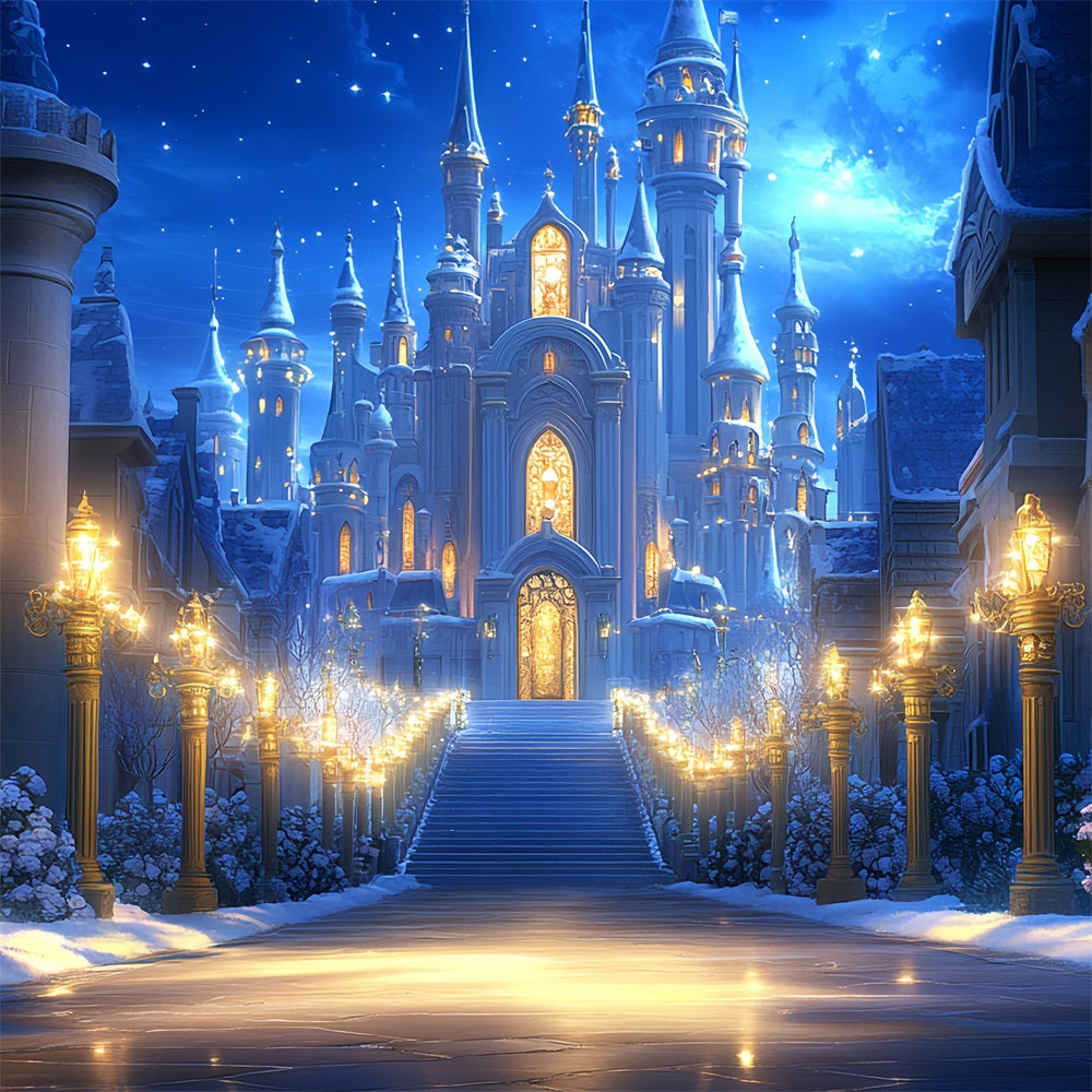 Winter Castle Backdrop Starry Night Fairytale Snow Backdrop CSH4-346