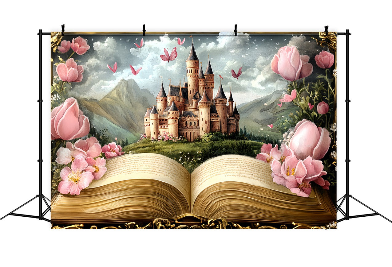 Princess Castle Backdrop Floral Story Scene Backdrop CSH4-348