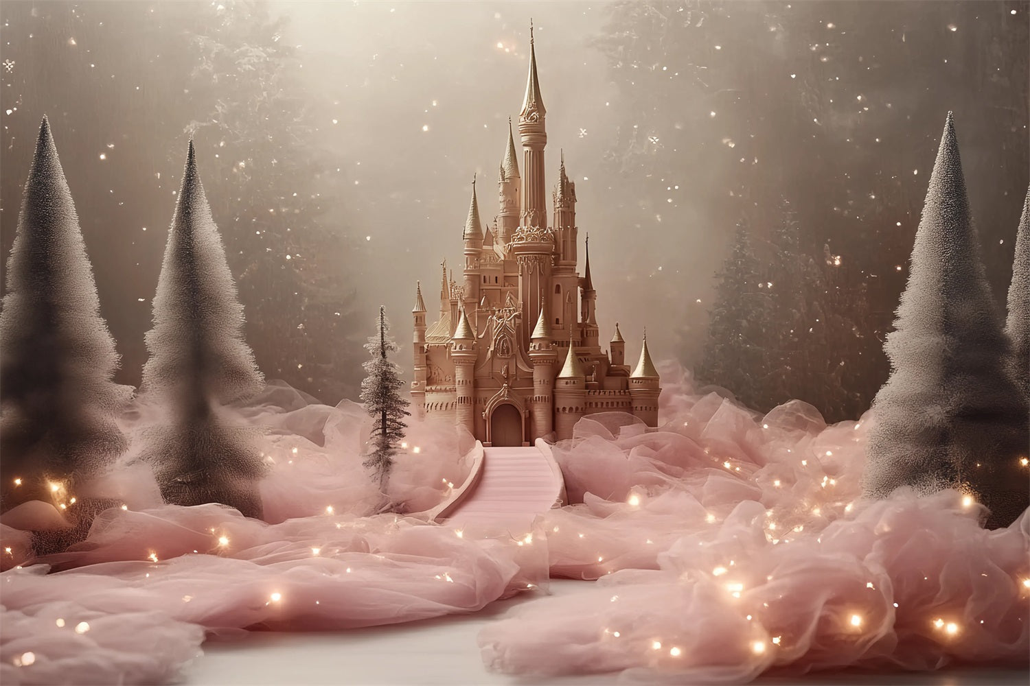 Castle Photography Backdrop Soft Tulle Path Forest Backdrop CSH4-352