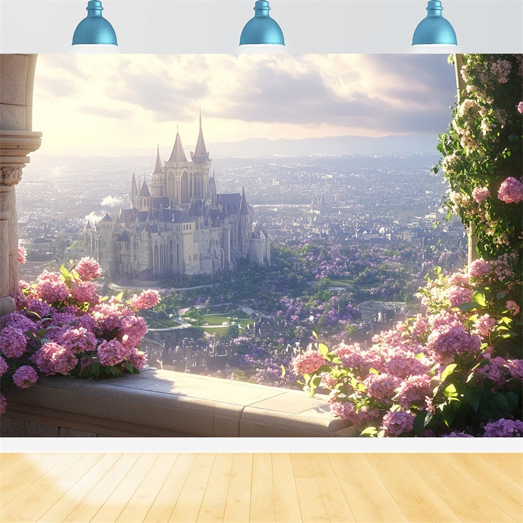 Castle Backdrops Romantic Pink Flowers Backdrop CSH4-354