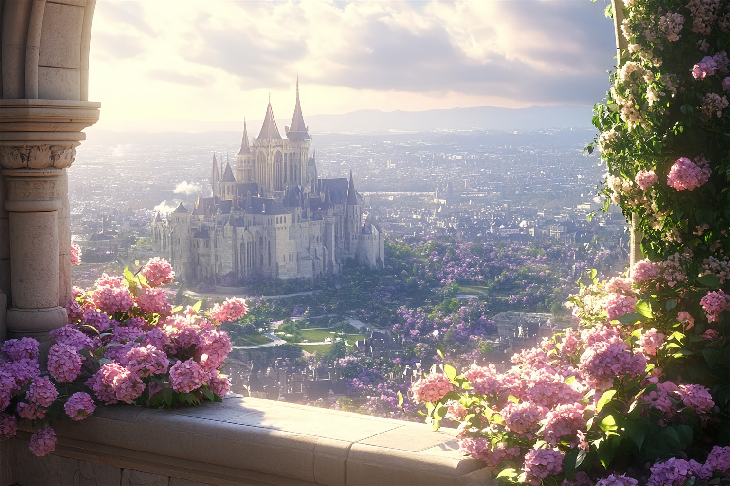 Castle Backdrops Romantic Pink Flowers Backdrop CSH4-354