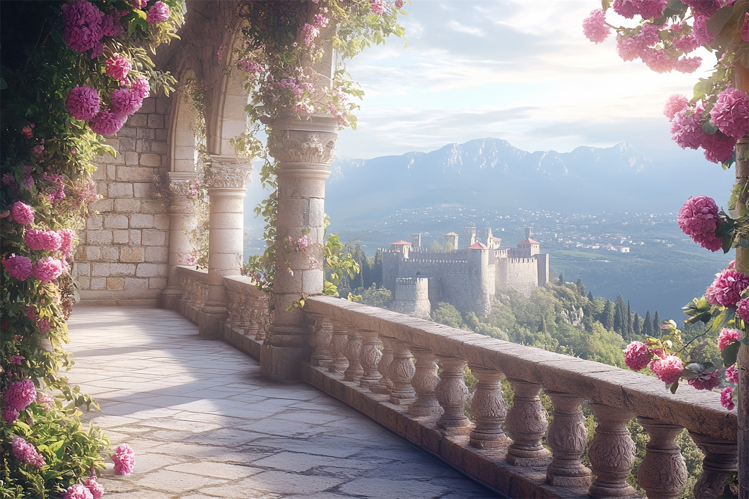 Castle Photography Backdrop Balcony Overlook Backdrop CSH4-355