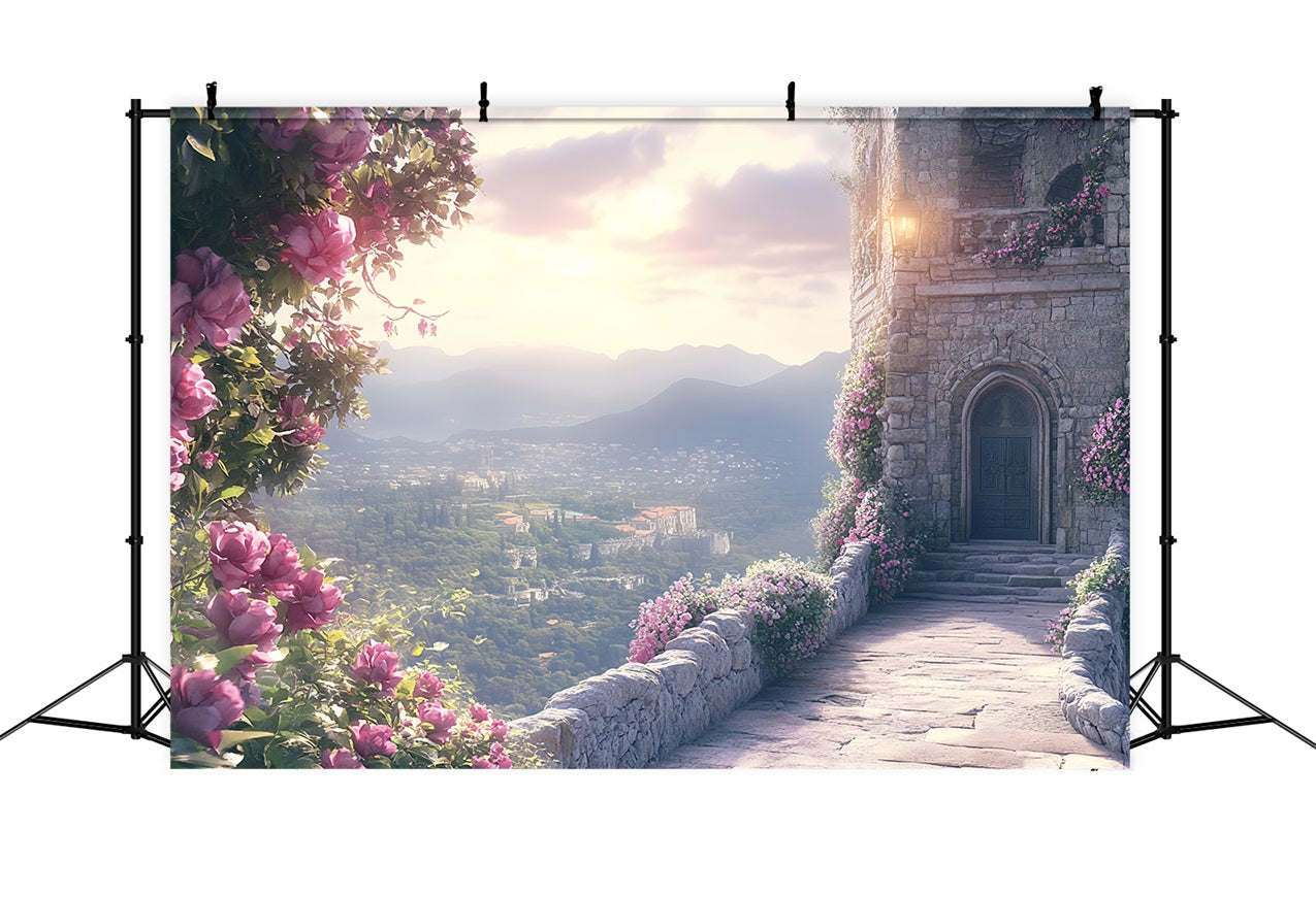 Castle Wall Backdrop Fairytale Trail of Flowers Backdrop CSH4-356