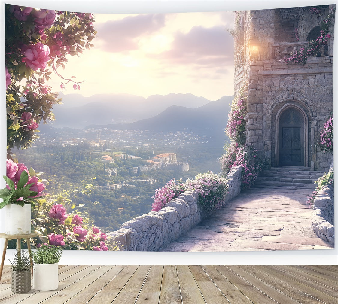 Castle Wall Backdrop Fairytale Trail of Flowers Backdrop CSH4-356