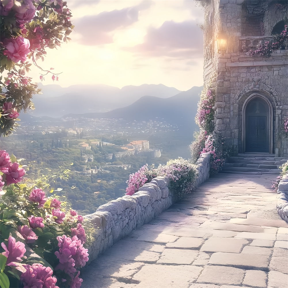 Castle Wall Backdrop Fairytale Trail of Flowers Backdrop CSH4-356