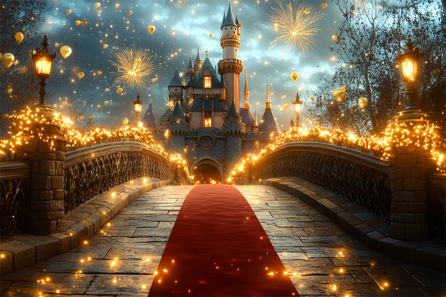 Castle Backdrops Fireworks Celebration Bridge Backdrop CSH4-359