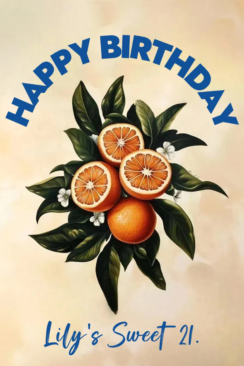 Personalized 21st Birthday Backdrop Juicy Citrus Green Leaves Backdrop
