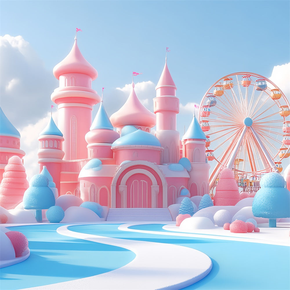 Princess Castle Backdrop Sugar Fantasy Ferris Wheel Backdrop CSH4-360