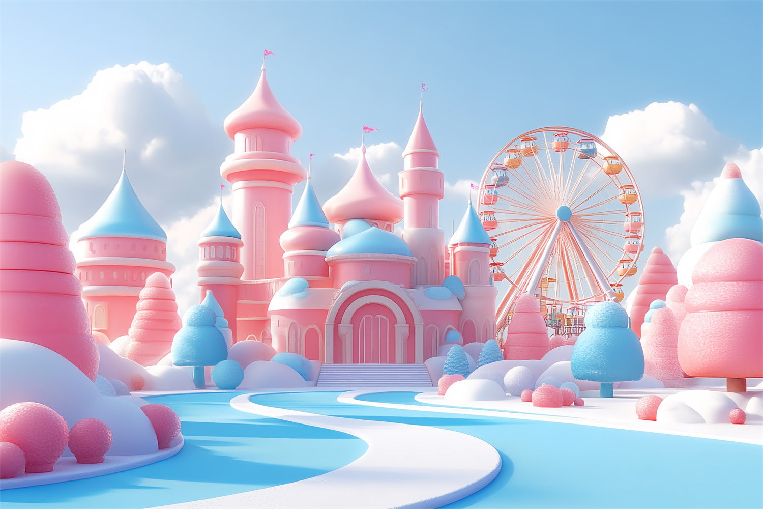 Princess Castle Backdrop Sugar Fantasy Ferris Wheel Backdrop CSH4-360